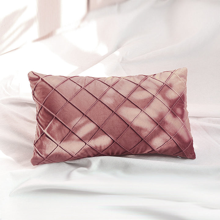 Diamond Lattice Tufted Rectangular Lumbar Pillow Cover with Hidden Zipper