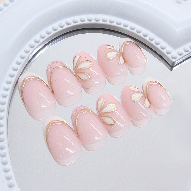 Decorative Floral French Tip Press-On Nails Kalsten