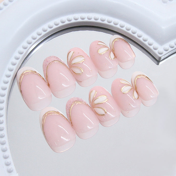 Decorative Floral French Tip Press-On Nails Kalsten