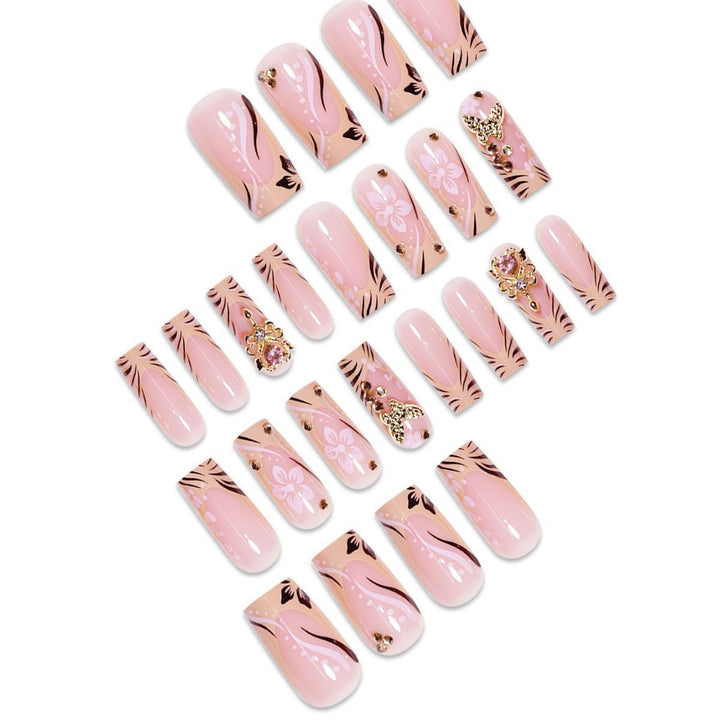 Artistic Press-On Nails with Floral and Gemstone Accents Kalsten
