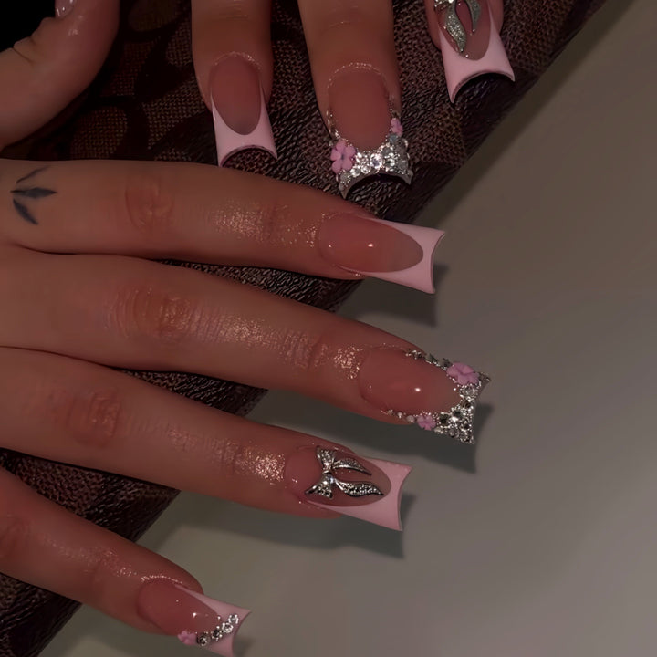 Floral Rhinestone Press-On Nail Enhancements Kalsten