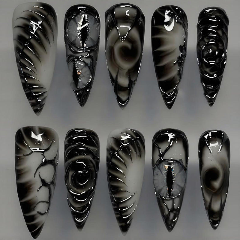 Artificial nail set with modern spiral pattern and shiny accents Kalsten