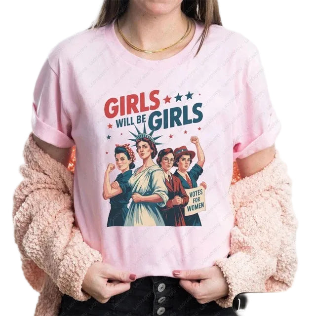 Women's nan vintage-inspired feminist graphic t-shirt with suffragette illustration Kalsten