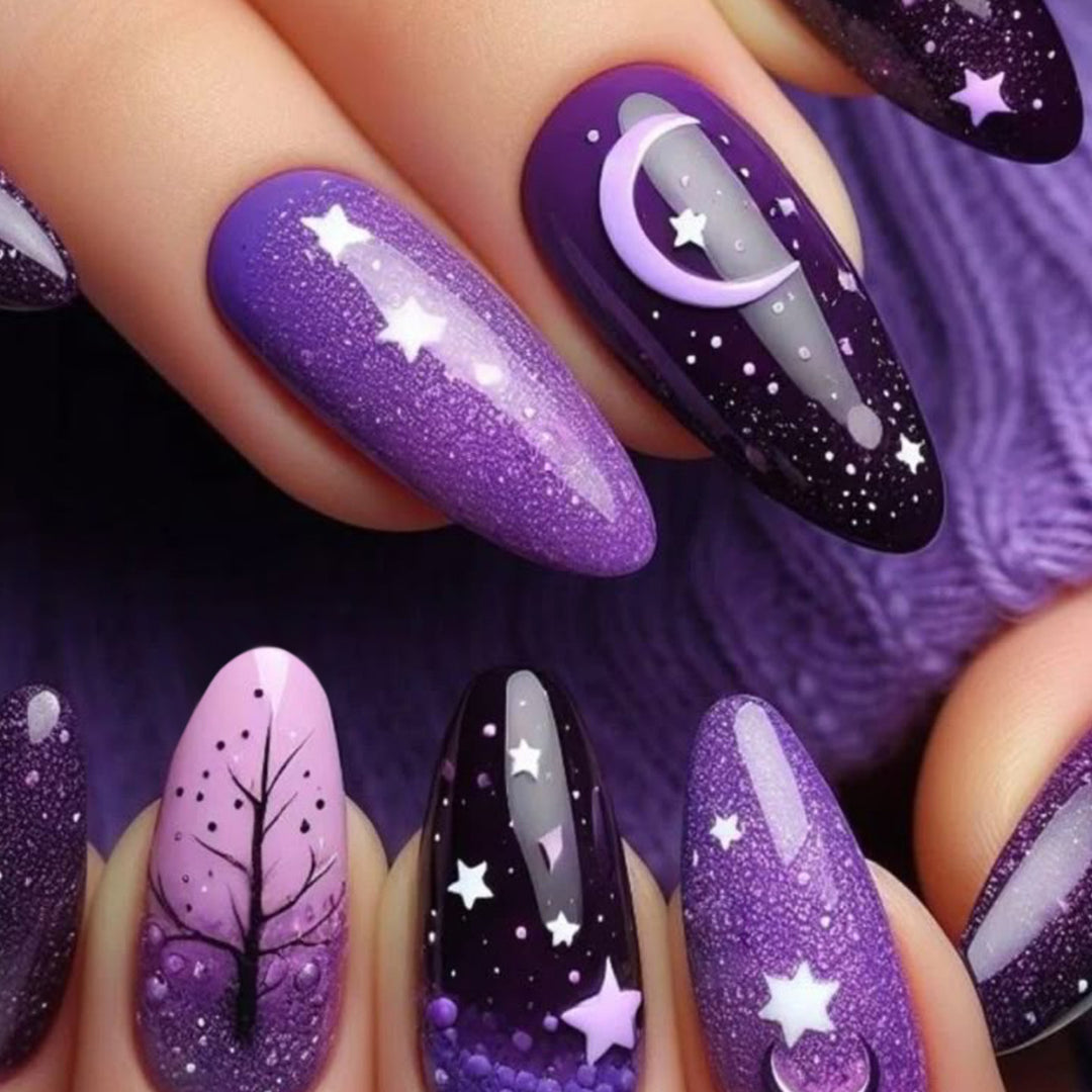 Cosmic-Themed Starry Night Nail Art Extensions Kalsten