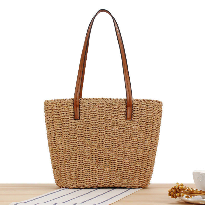 Handbag Made of Natural Wicker with Leather Handles Kalsten
