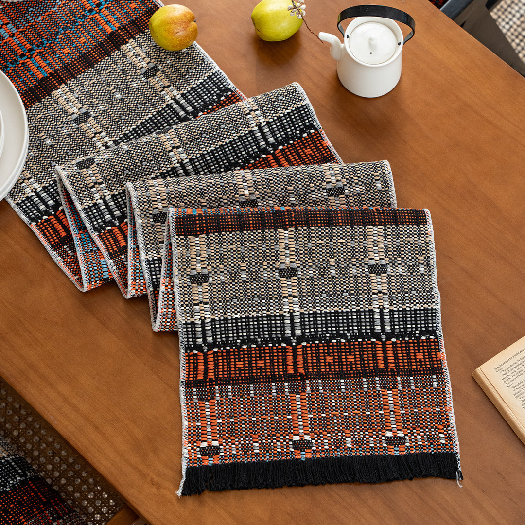 Woven table runner in ethnic look made of cotton blend with fringes Kalsten