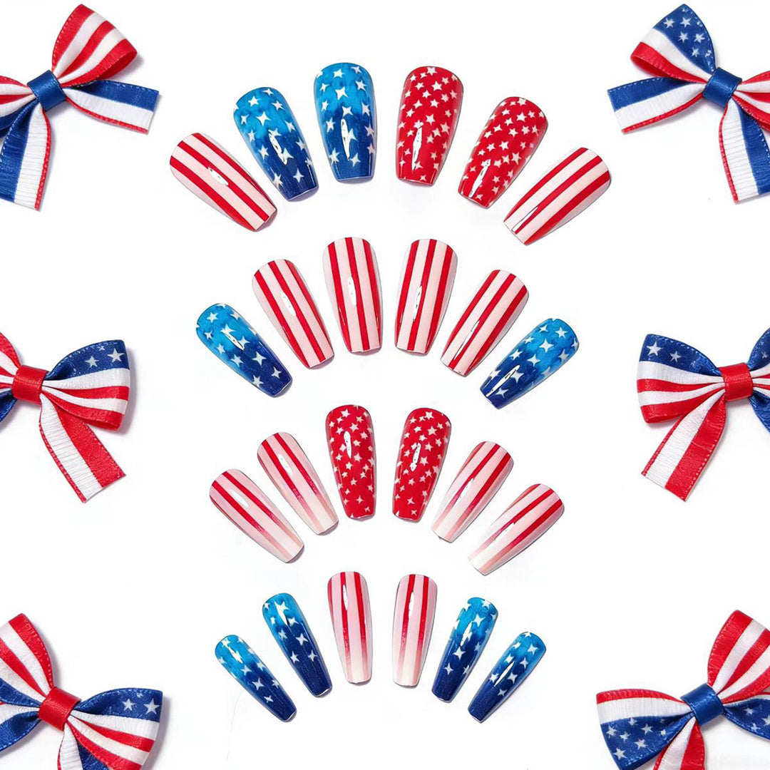 Artificial Nails in Patriotic Stars and Stripes Design Kalsten
