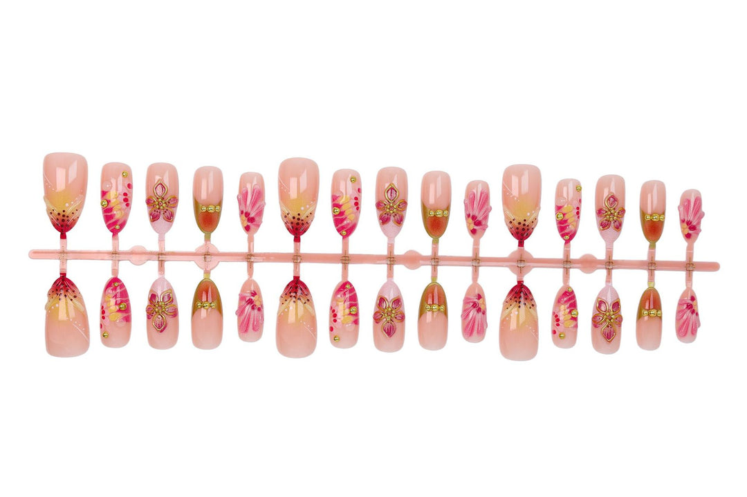 Artificial nail set with floral accents and sparkling details Kalsten
