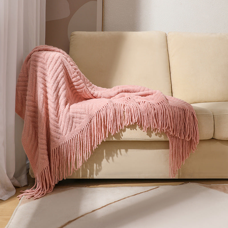Cozy Knit Fringe Blanket Kalsten