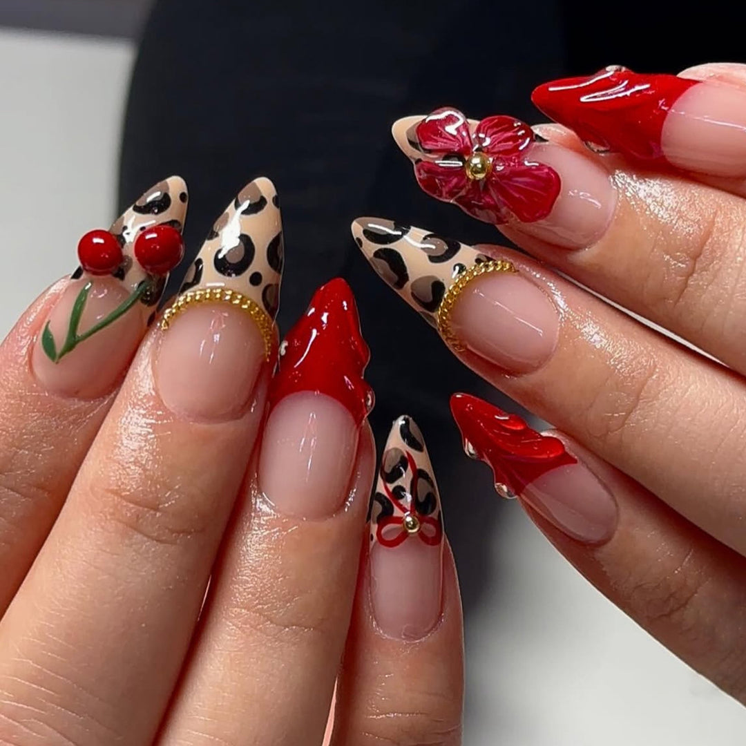 Artistic Leopard and Floral Stiletto Nail Art Extensions Kalsten