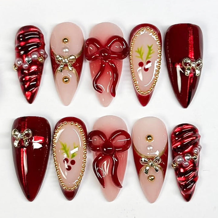 Decorative Press-On Nail Set with Holiday Designs kalsten