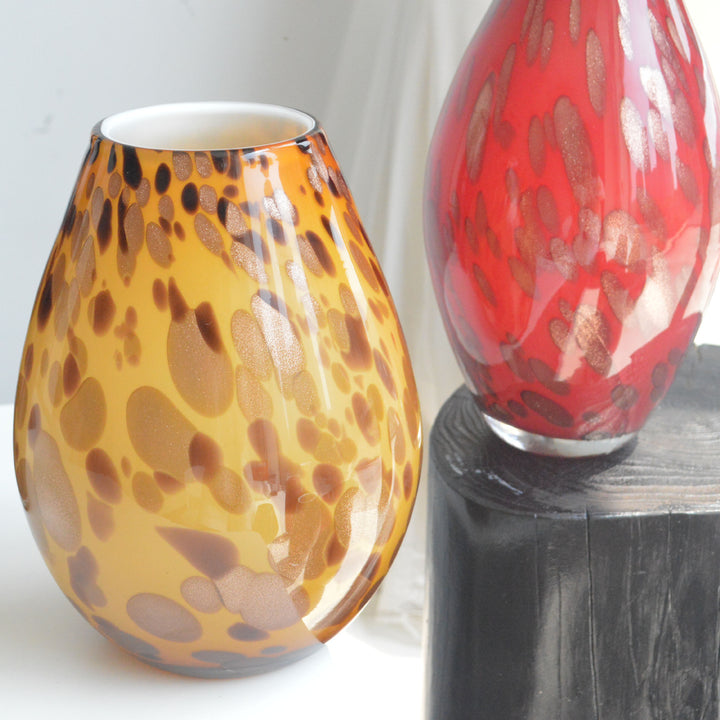 Handblown Speckled Glass Bulb Vase with Narrow Mouth and High-Gloss Finish Kalsten