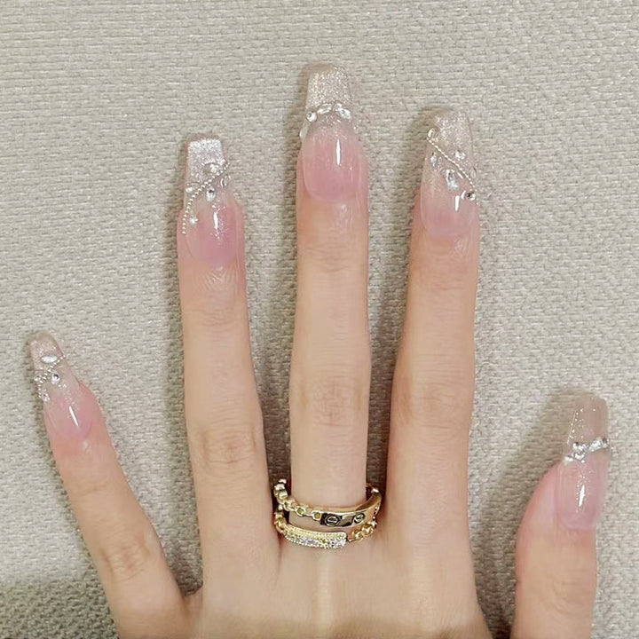 Decorative Long Stiletto Nail Tips with Rhinestone Accents Kalsten