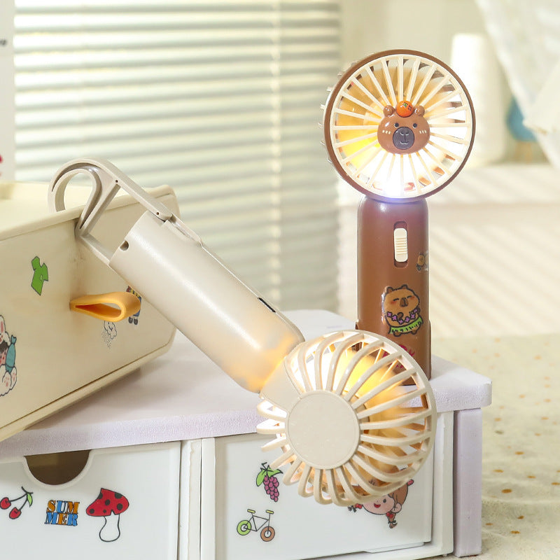 Women's Portable Handheld Fan with Integrated LED Light and Animal Design Kalsten