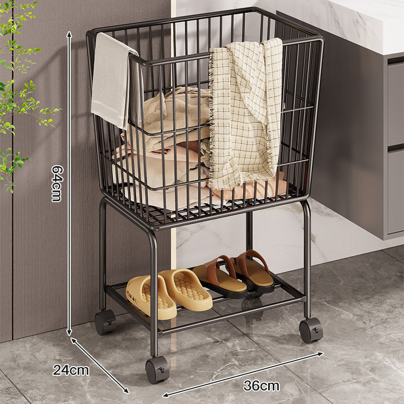Vertical Rolling Mesh Laundry and Shoe Storage Cart with Elevated Wire Basket and Lower Shoe Shelf