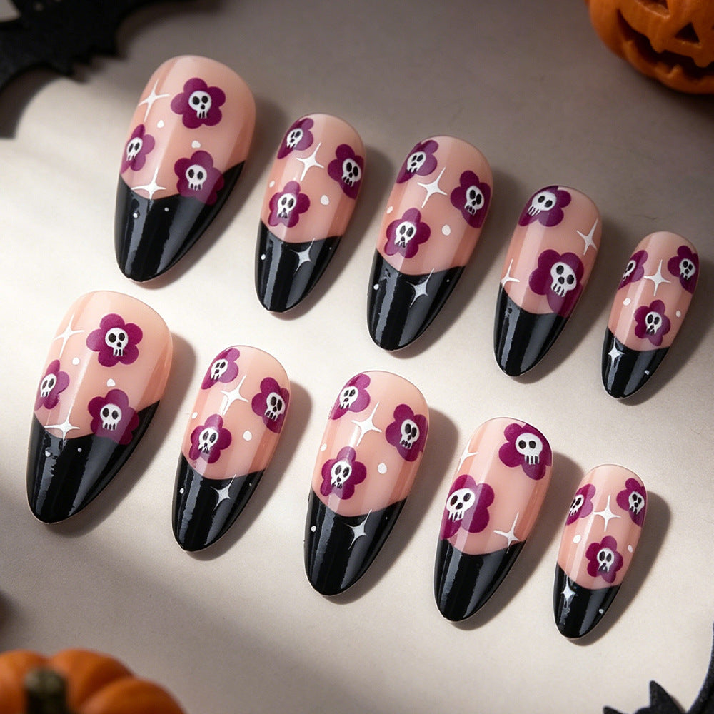 Artistic Skull and Flower Press-On Nails Kalsten