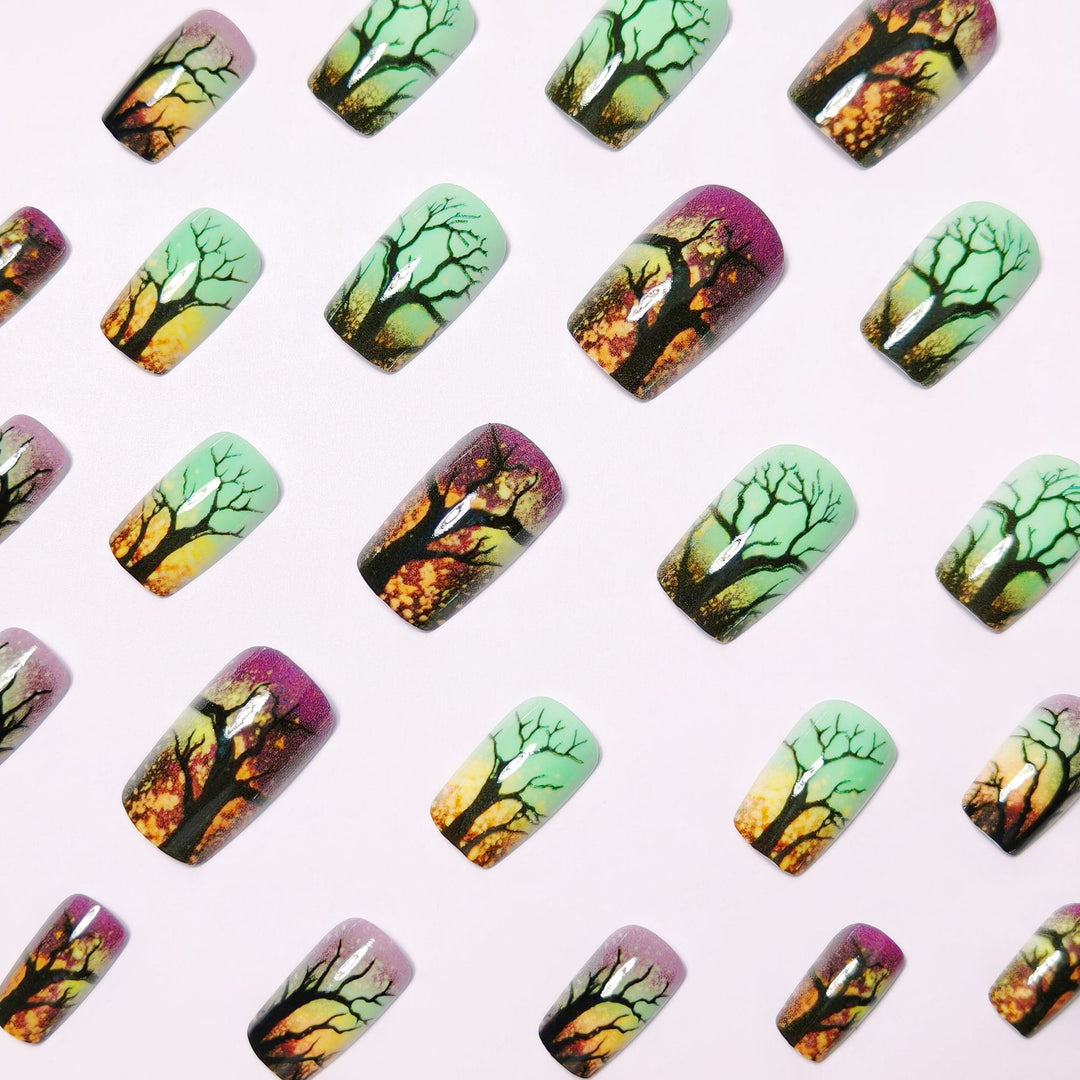Artistic Ombre Tree-Themed Nail Art Kalsten