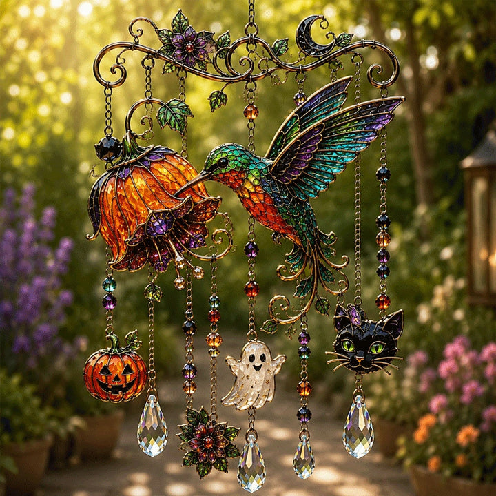 Colorful skull wall decoration in the Day of the Dead style with acrylic beads and crystal pendants