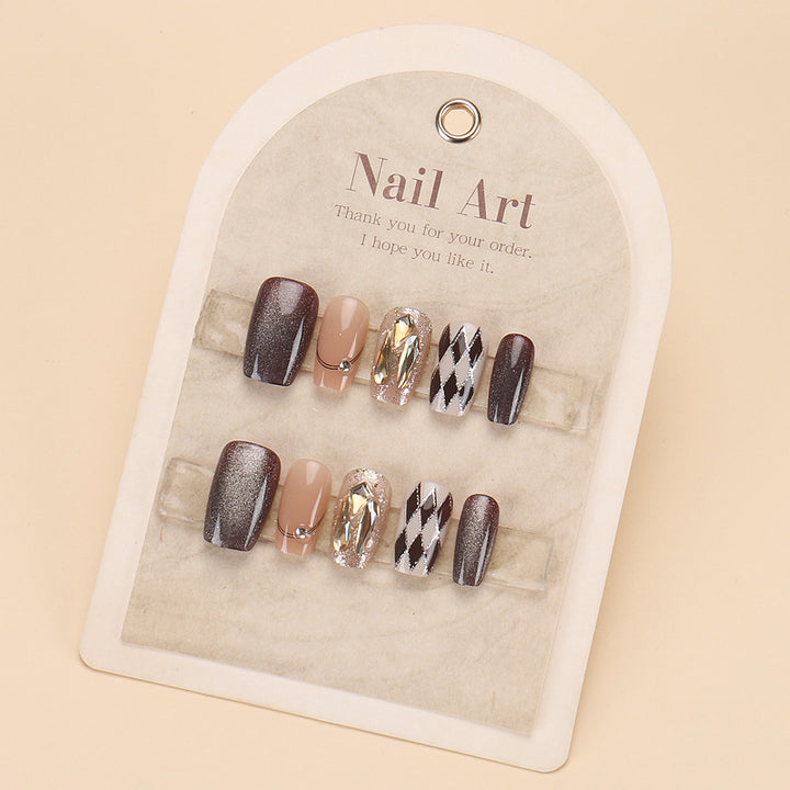 Glamorous Press-On Nail Set with Rhinestone and Glossy Finish Kalsten