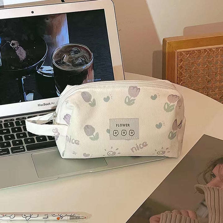 Floral-Themed Zippered Pencil Case