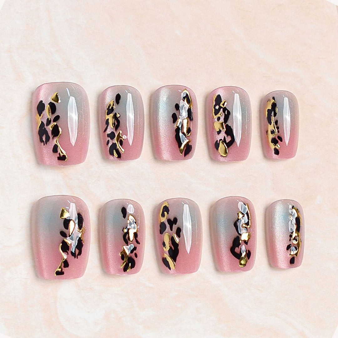 Artistic Press-On Nail Set with Floral Accents Kalsten