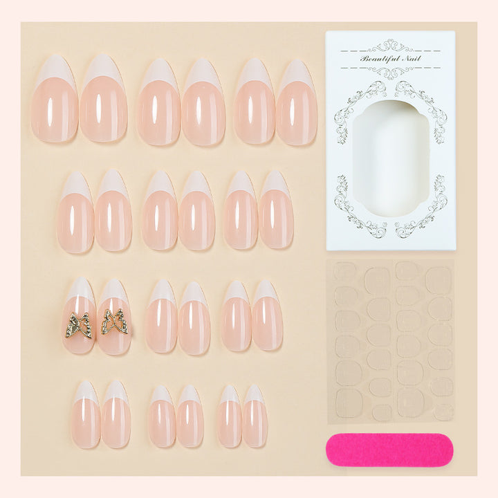 Fashionable Press-On Nail Set with Elegant French Tips and Decorative Accents Kalsten