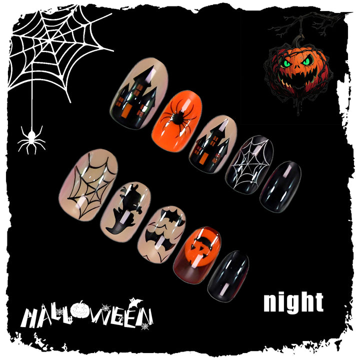 Halloween Artificial Nail Set with Creative Spider and Pumpkin Designs Kalsten