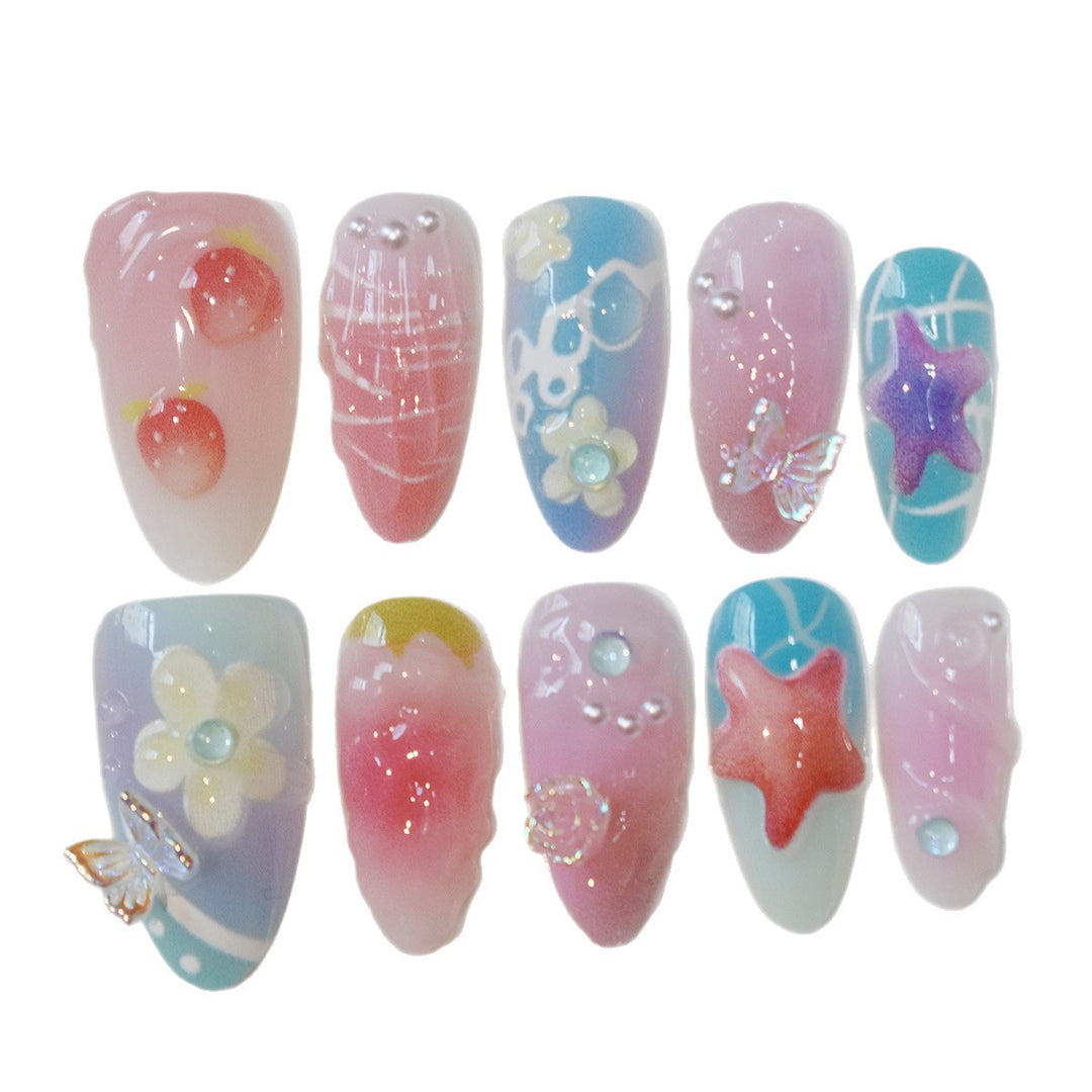 Artistic Sea-Themed Press-On Nail Art Kalsten