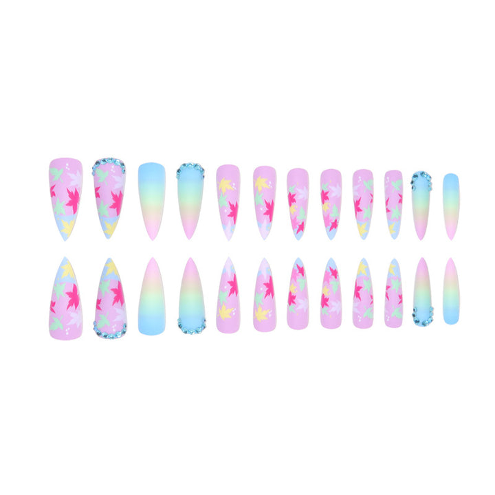Floral Leaf-Designed Stiletto Press-On Nails Kalsten