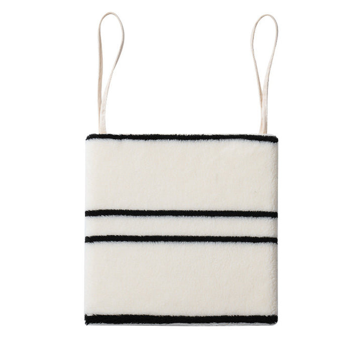 Reversible seat cushion made of teddy plush with non-slip bottom and contrast stripes Kalsten