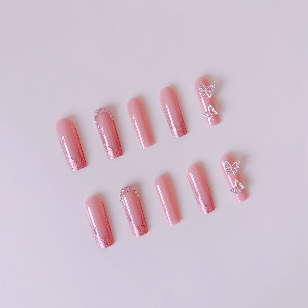 Nail set with sparkling glitter effects and elegant 3D decorations Kalsten