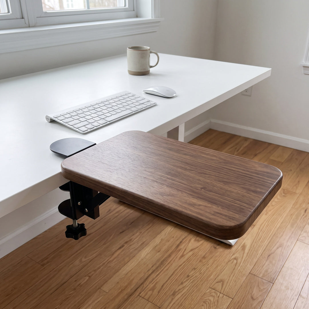 Under-Desk Bamboo Slide-Out Work Surface Clamp-Mounted Keyboard & Mouse Platform