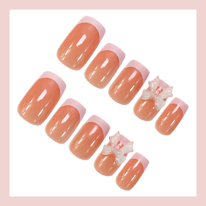 Artificial Nail Set with Romantic Bows and French Tip Kalsten