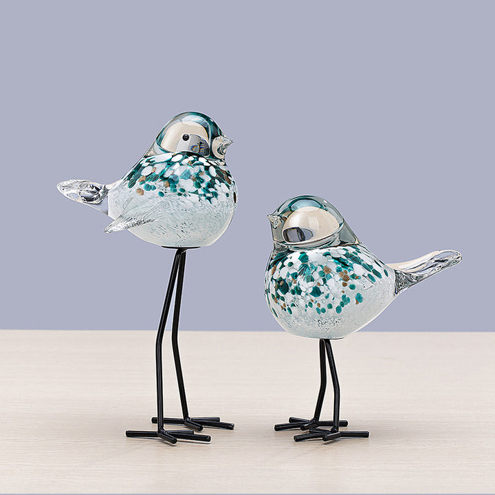 Handblown Decorative Glass Bird Sculpture on Metal Legs Kalsten