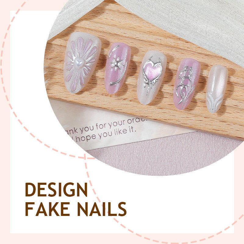 Acrylic nail set with floral accents and glitter embellishments Kalsten
