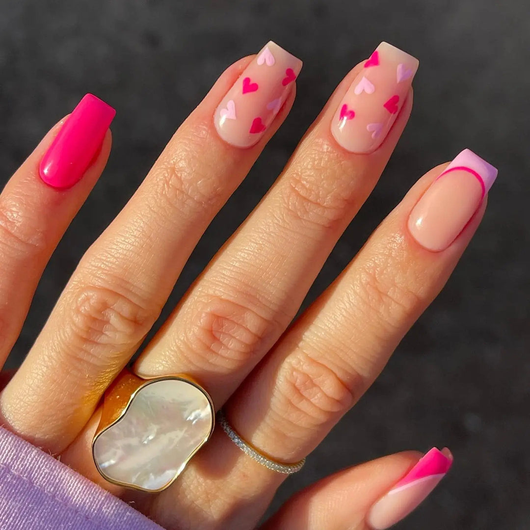 Elegant Heart-Embellished Nail Art Design Kalsten