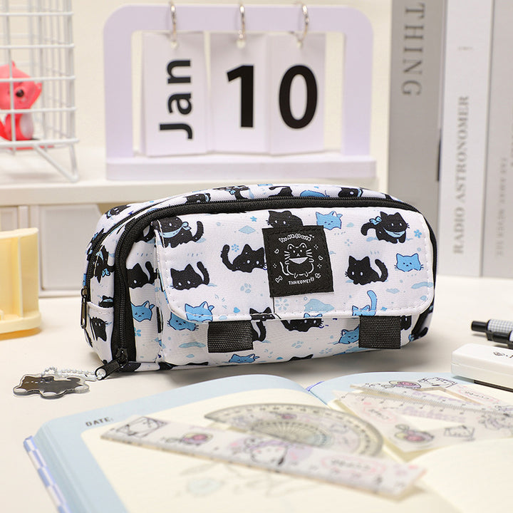 Cat-Themed Multi-Compartment Pencil Case