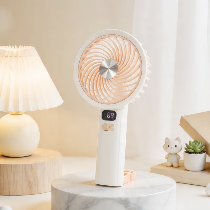 Unisex portable USB hand fan with digital LED display, battery-operated and multi-speed control Kalsten