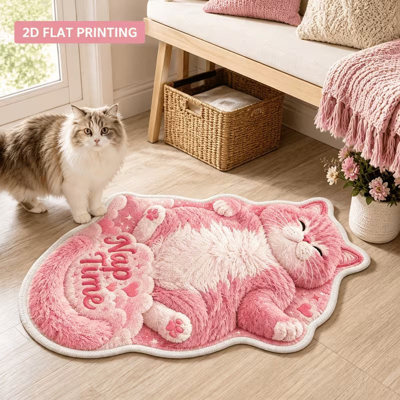 Cute Cat-Shaped Plush Rug