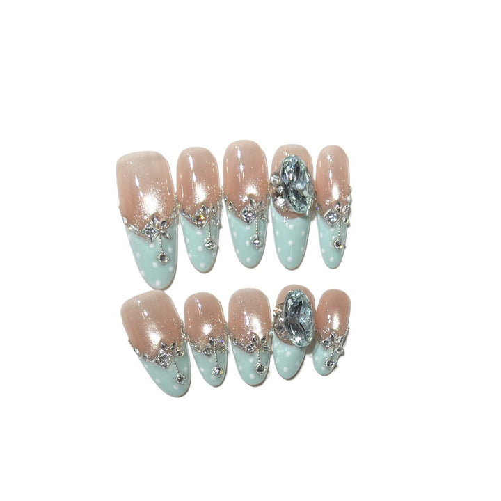 Elegant Decorative Press-On Nail Set with Gemstone Accents Kalsten