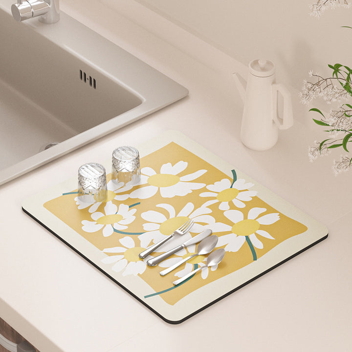 Floral Design Kitchen Drying Mat