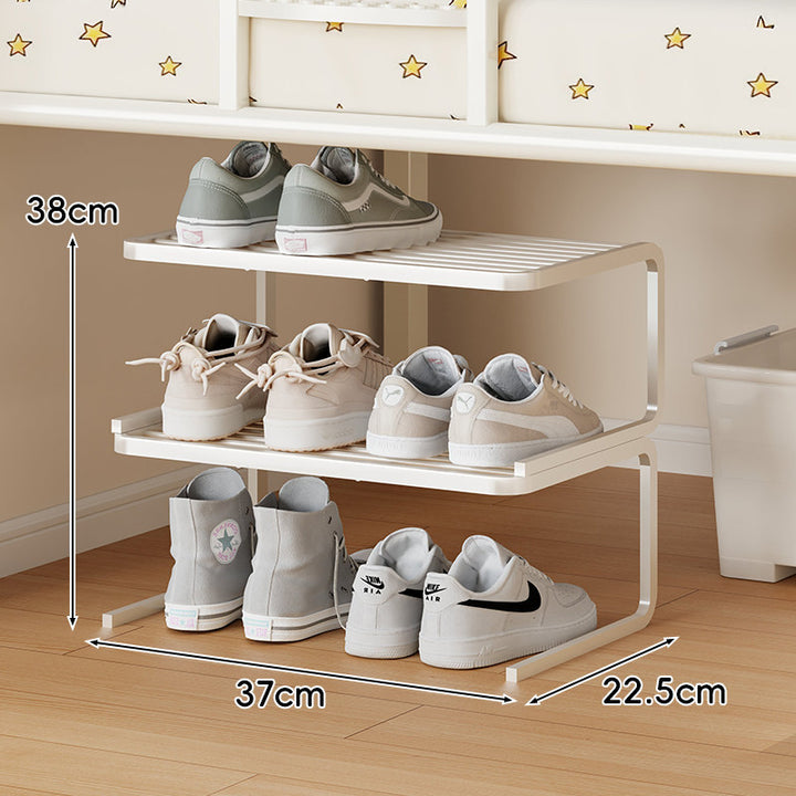 Compact Low-Profile Two-Tier Powder-Coated Metal Shoe Organizer