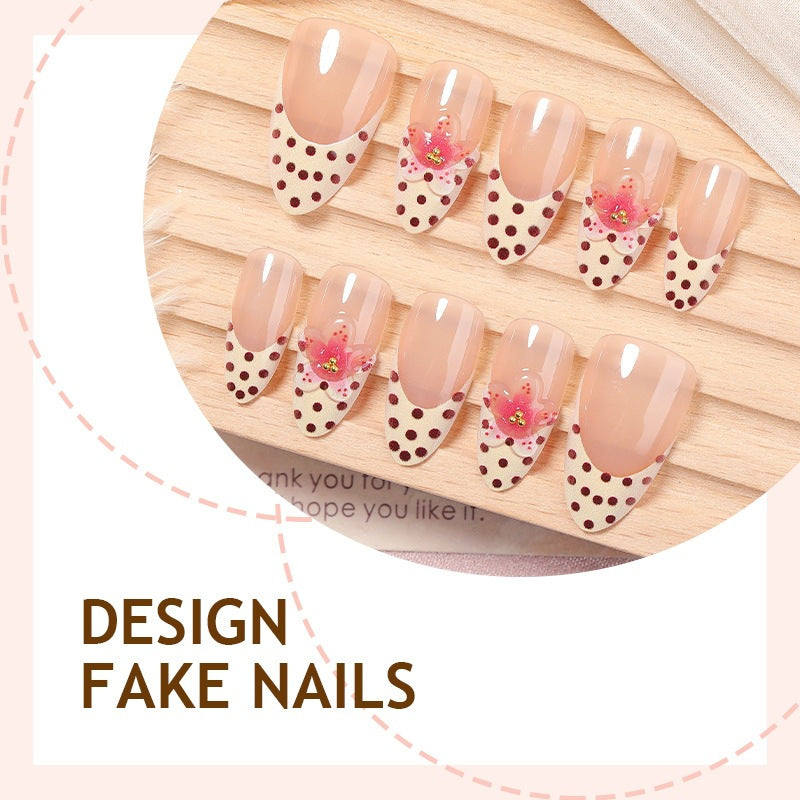 Artificial Nail Set with Floral Design and Elegant Dots Kalsten