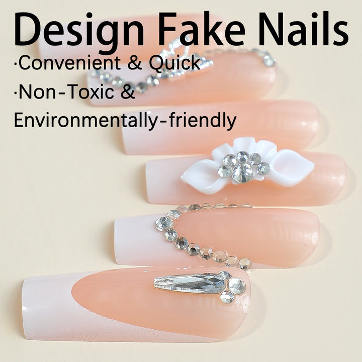 Acrylic nail set with elegant 3D accents and glitter decorations Kalsten