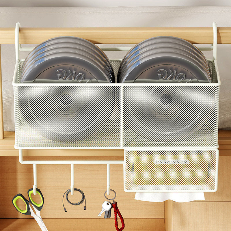 Over-Rail Hanging Mesh Storage Basket with Sliding Drawer and Utility Hooks