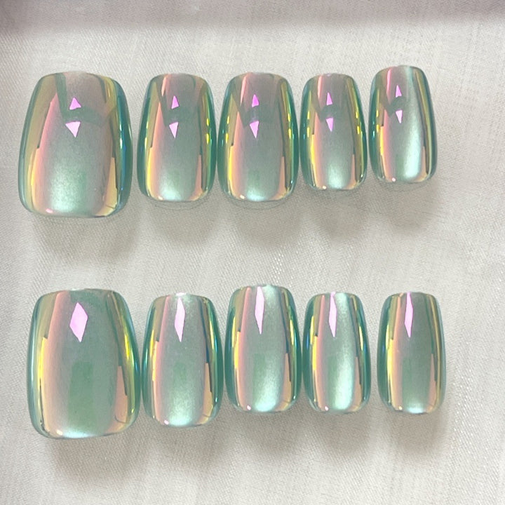Iridescent Glossy Press-On Nail Set Kalsten