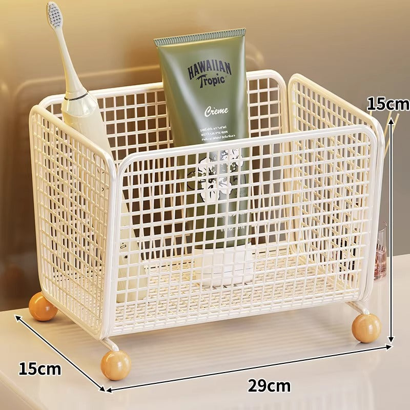 Wire Mesh Toothbrush & Tube Holder with Raised Wooden Feet