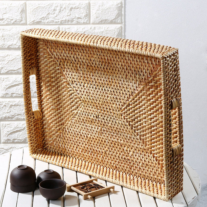 Handcrafted Rectangular Woven Serving Tray Kalsten