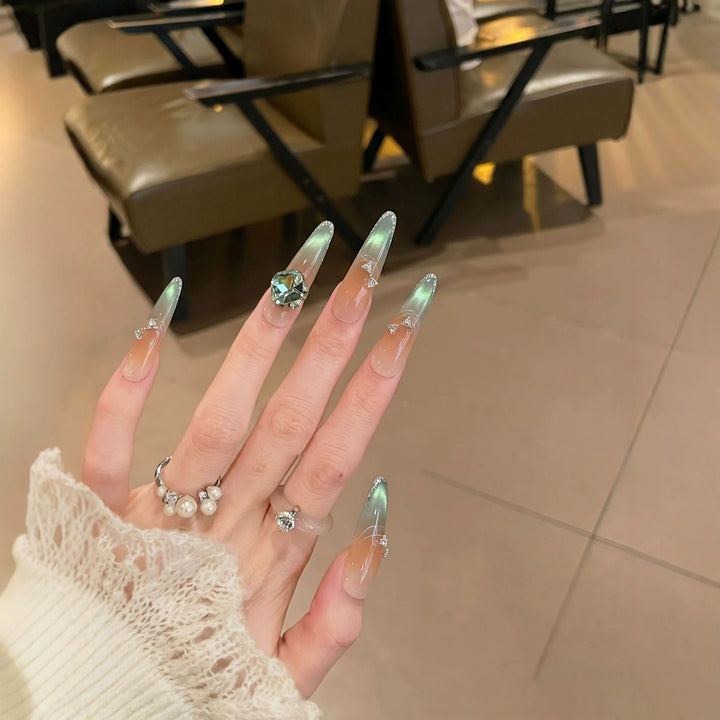 Elegant Stiletto Press-On Nail Art Set with Jewel Accents Kalsten