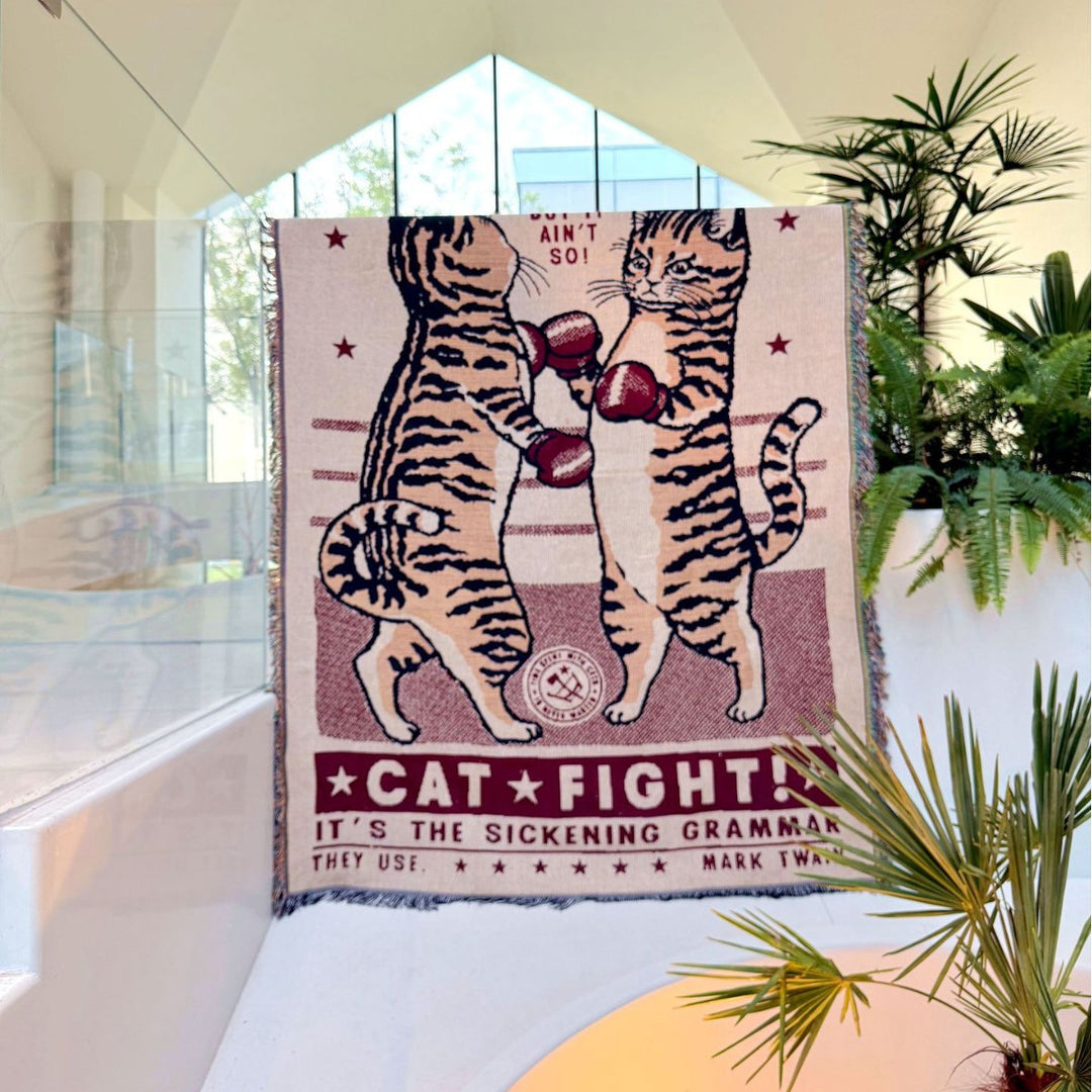 Whimsical Cat-Themed Woven Throw Blanket